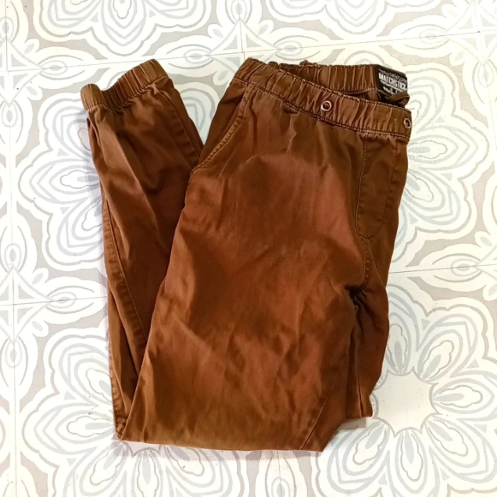 Mens Pants Brown green shade sz 30 Sm med stretch waist cuff Athletic lounge b62